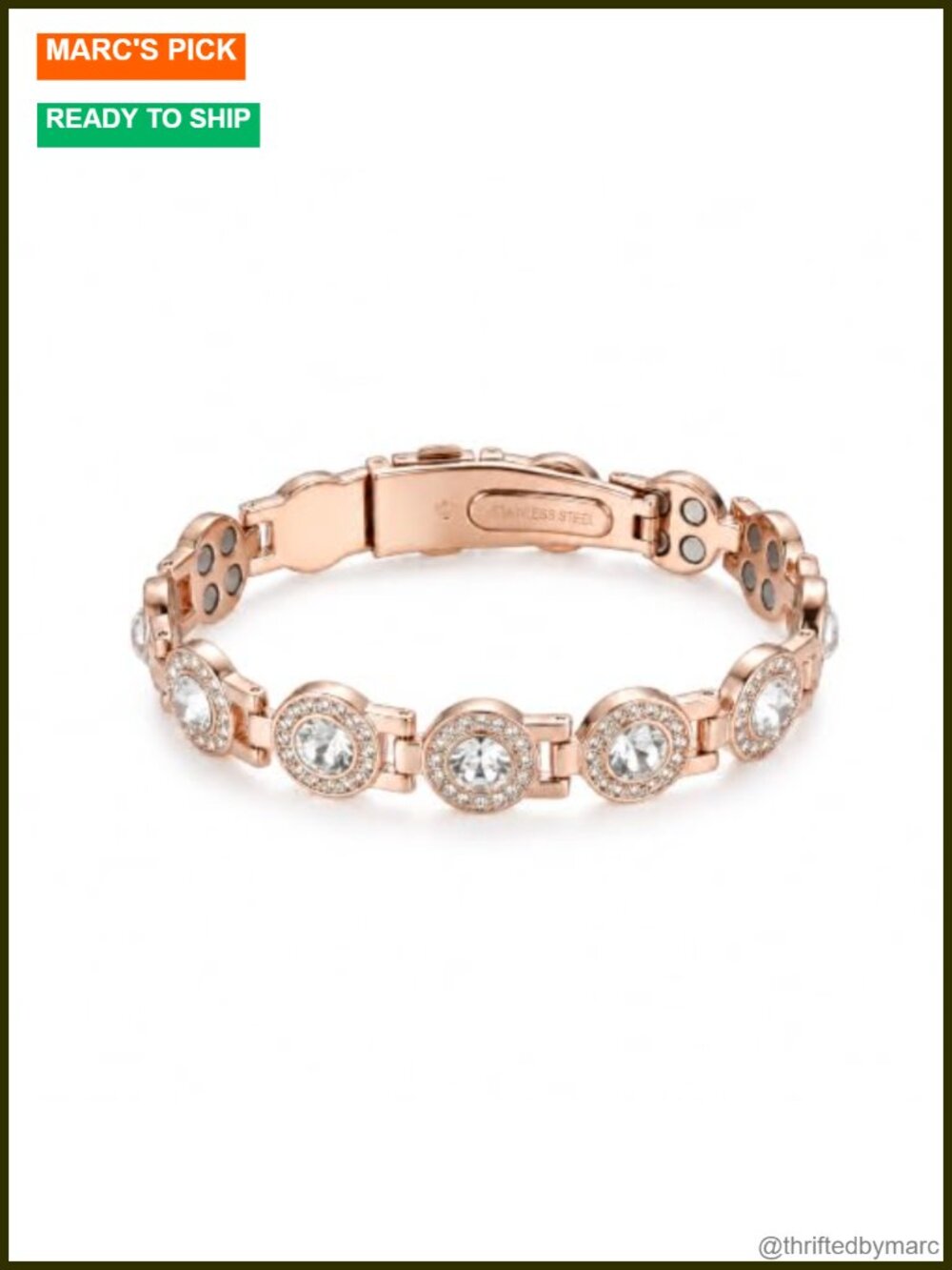 Copper Magnetic Therapy Bracelet Women Clover CZ Folding Buckle Adjustable